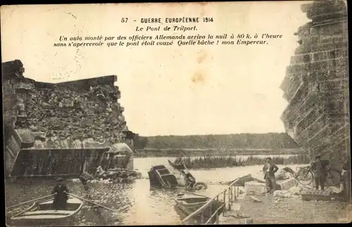 Ak Trilport Seine et Marne, Le Pont de Trilport, Boote, zerstörte Brücke