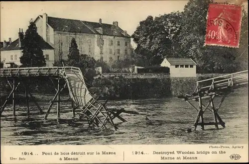 Ak Meaux Seine-et-Marne, Pont de bois detruit sur la Marne, Zerstörung