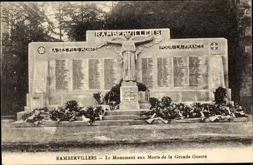 Ak Rambervillers Lothringen Vosges, Le Monument aux Morts de la Grande Guerre