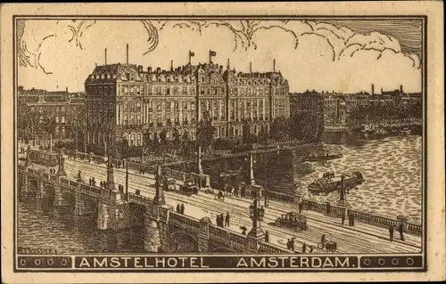 Künstler Ak Amsterdam Nordholland Niederlande, Amstelhotel, Brücke