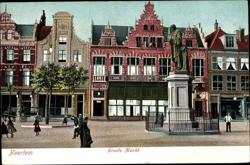 Ak Haarlem Nordholland Niederlande, Groote Markt, Denkmal