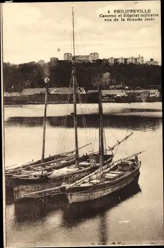 Ak Philippeville Skikda Algerien, Caserne et Hopital militaire vus de la Grande Jetee