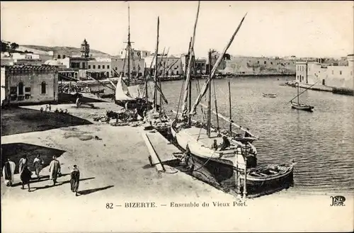 Ak Bizerte Tunesien, Ensemble du vieux Port, Hafen, Boote