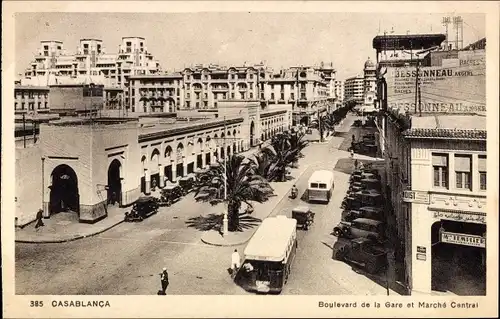 Ak Casablanca Marokko, Boulevard de la Gare et Marche Central