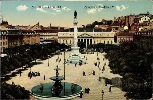 Ak Lisboa Lissabon Portugal, Praca D. Pedro, Denkmal auf dem Platz