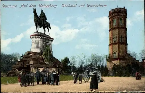 Ak Duisburg im Ruhrgebiet, Auf dem Kaiserberg, Denkmal, Wasserturm