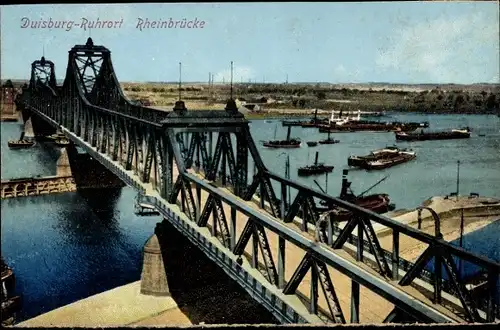 Ak Ruhrort Duisburg im Ruhrgebiet, Rheinbrücke, Schiffe