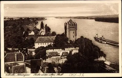 Ak Eltville am Rhein Hessen, Teilansicht mit Fluss, Schiff