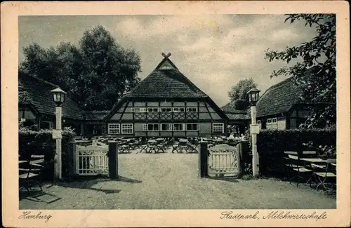 Ak Hamburg Nord Winterhude, Milchwirtschaft im Stadtpark, Terrasse, Außenansicht