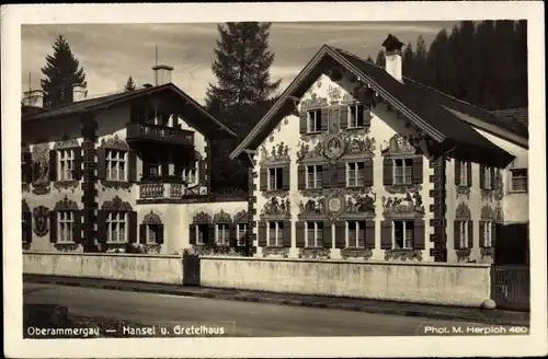 Ak Oberammergau in Oberbayern, Hänsel u. Gretelhaus, Verzierung, Außenanicht