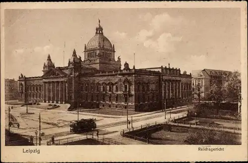 Ak Leipzig in Sachsen, Reichsgericht, Straßenbahn
