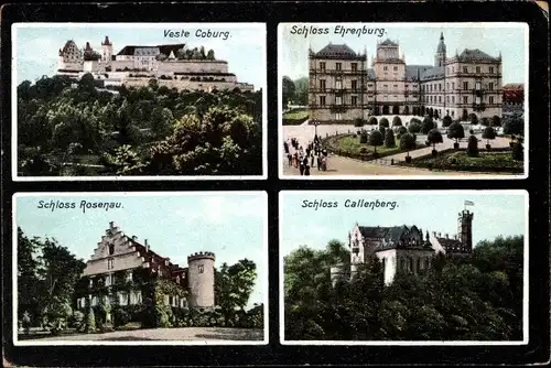 Ak Coburg in Oberfranken, Veste Coburg, Schloss Ehrenburg, Schloss Rosenau, Schloss Callenberg