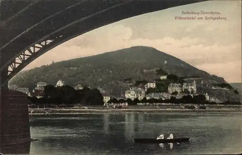 Ak Neuenheim Heidelberg am Neckar, Villenviertel am Heiligenberg, Boot, Brücke