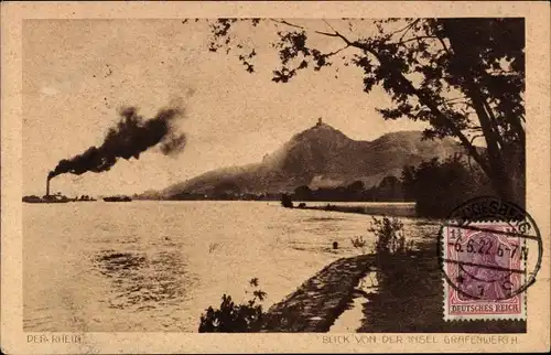 Ak Bad Honnef am Rhein, Blick von der Insel Grafenwerth, Dampfschiff, Rheinufer