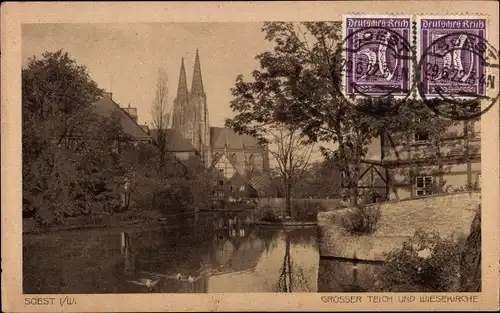 Ak Soest in Westfalen, Grosser Teich und Wiesekirche