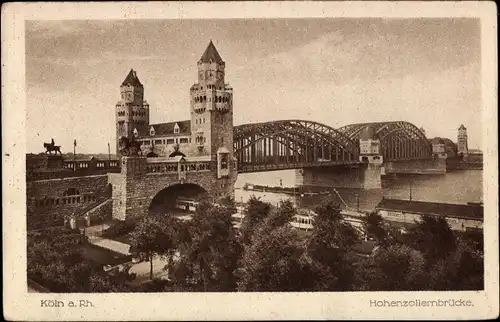 Ak Köln am Rhein, Hohenzollernbrücke, Straßenbahn, Schiffe