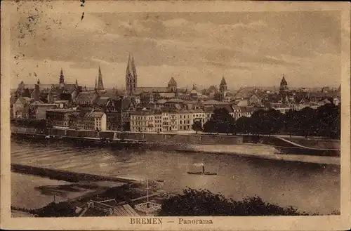 Ak Hansestadt Bremen, Panorama, Kirchturm, Dampfer