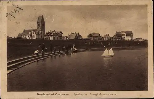 Ak Nordseebad Cuxhaven, Spielbassin, Evangl. Garnisonkirche