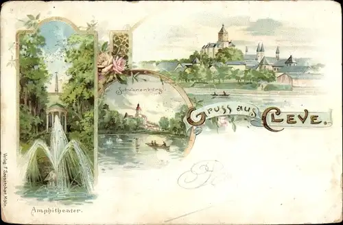 Litho Bad Cleve Kleve am Niederrhein, Schwanenburg, Amphitheater, Panorama