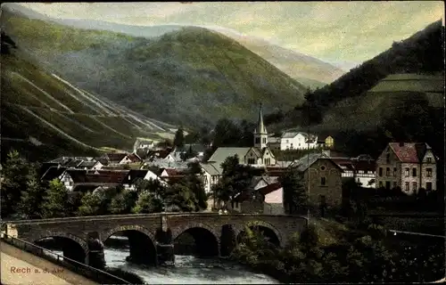 Ak Rech a.d. Ahr, Panorama, Brücke, Kirchturm