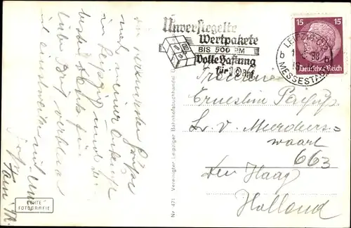 Ak Leipzig in Sachsen, Partie am Europahaus, Statue