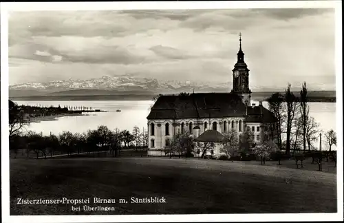 Ak Birnau Uhldingen Mühlhofen Bodensee, Zisterzienserpropstei mit Säntisblick