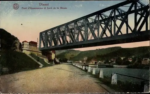 Ak Dinant Wallonien Namur, Pont d'Anseremme et bord de la Meuse