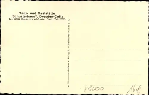 Ak Dresden Cotta, Etablissement Schusterhaus, Tanz- und Gaststätte