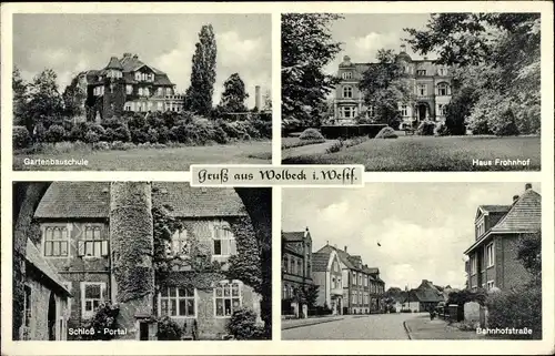 Ak Wolbeck Münster in Westfalen, Gartenbauschule, Haus Frohnhof, Schlossportal, Bahnhofstraße