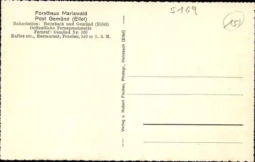 Ak Gemünd Schleiden in der Eifel, Forsthaus Mariawald bei Heimbach