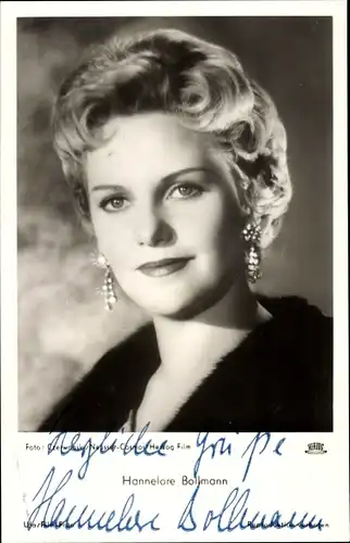 Ak Schauspielerin Hannelore Bollmann, Portrait, Autogramm, Symphonie in Gold