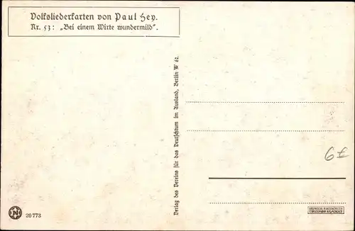 Lied Künstler Ak Hey, Paul, Bei einem Wirte wundermild, Volksliederkarte Nr. 53