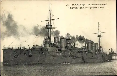 Ak Französisches Kriegsschiff, Le Croiseur Cuirasse Ernest Renan