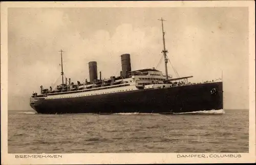 Ak Dampfschiff Columbus, Ansicht Steuerbord, Norddeutscher Lloyd Bremen