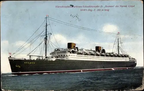 Ak Vierschrauben Turbinen Schnelldampfer Bremen, NDL