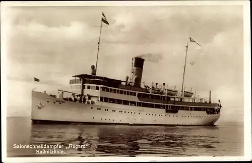 Ak Reederei Braeunlich Stettin, Salonschnelldampfer Rugard, Saßnitzlinie