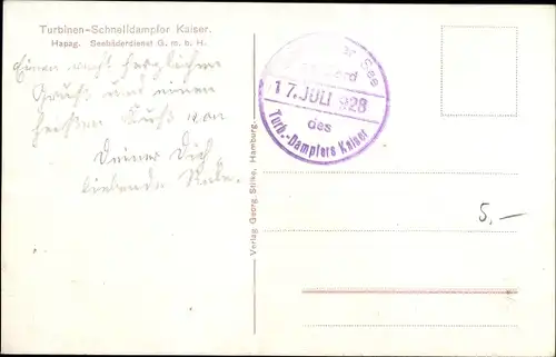 Ak Dampfer Kaiser, HAPAG Seebäderdienst