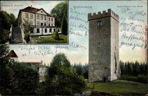 Ak Silium Holle im Landkreis Hildesheim, Kurhaus, Schloss Wohldenberg, Aussichtsturm, Ruine