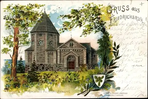 Litho Friedrichsruh Aumühle im Herzogtum Lauenburg, Bismarck-Mausoleum, Wappen