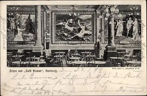 Ak Hamburg, Café Nowak, Gemälde an den Wänden