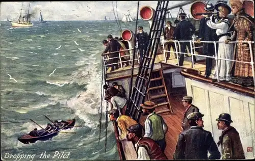 Ak Dropping the Pilot, Menschen an Bord eines Schiffes