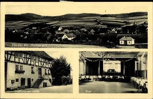 Ak Pfieffe Spangenberg Hessen, Gasthaus zur Linde, Saal, Gesamtansicht des Ortes