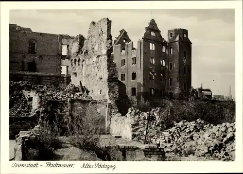 Ak Darmstadt in Hessen, Stadtmauer, Altes Pädagog, Zerstörungen