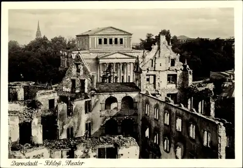 Ak Darmstadt in Hessen, Schloss, Theater, Zerstörungen