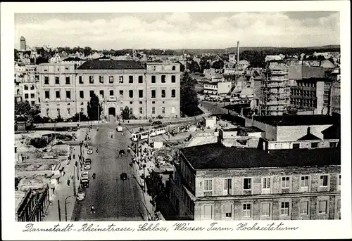 Ak Darmstadt in Hessen, Rheinstraße, Schloss, Weißer Turm, Hochzeitsturm