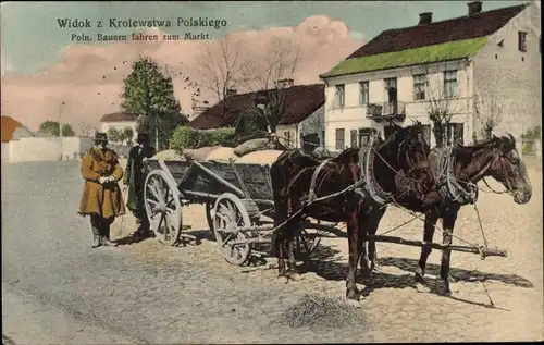Ak Polen, Polnische Bauern fahren zum Markt, Pferdefuhrwerk