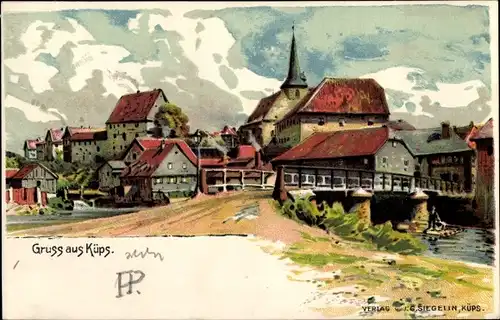 Litho Küps im Frankenwald Bayern, Blick auf den Ort