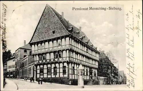 Ak Hildesheim in Niedersachsen, Pensionat Mensching und Sieburg, Litfaßsäule