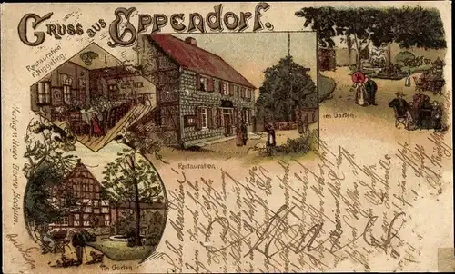 Litho Eppendorf Wattenscheid Bochum im Ruhrgebiet, Restauration, Gartenpartie, Innenansicht