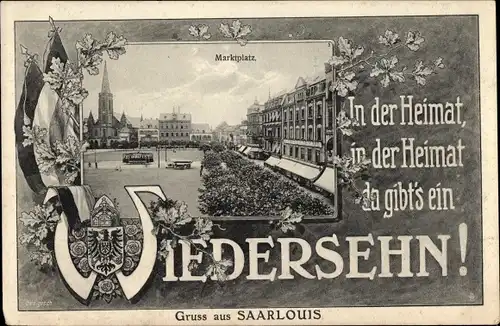 Passepartout Ak Saarlouis im Saarland, Marktplatz, Eichenlaub, Wiedersehen